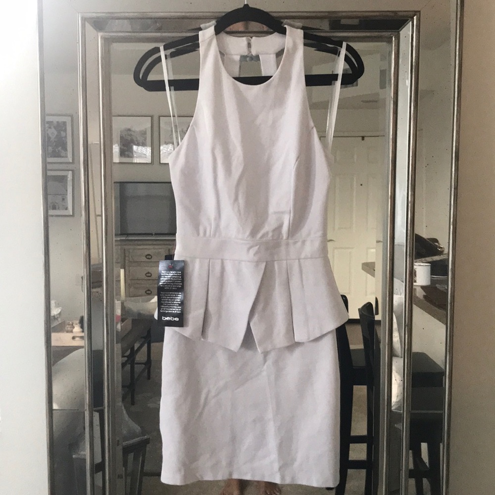 Bebe white peplum halter body con dress